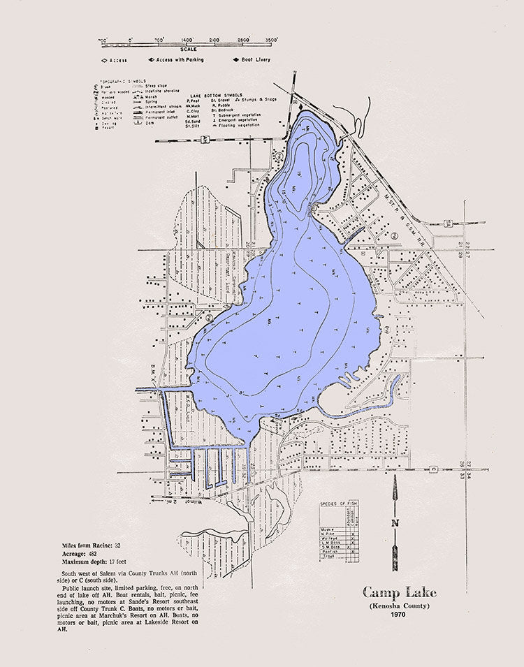 1970 Map of Camp Lake Kenosha County Wisconsin