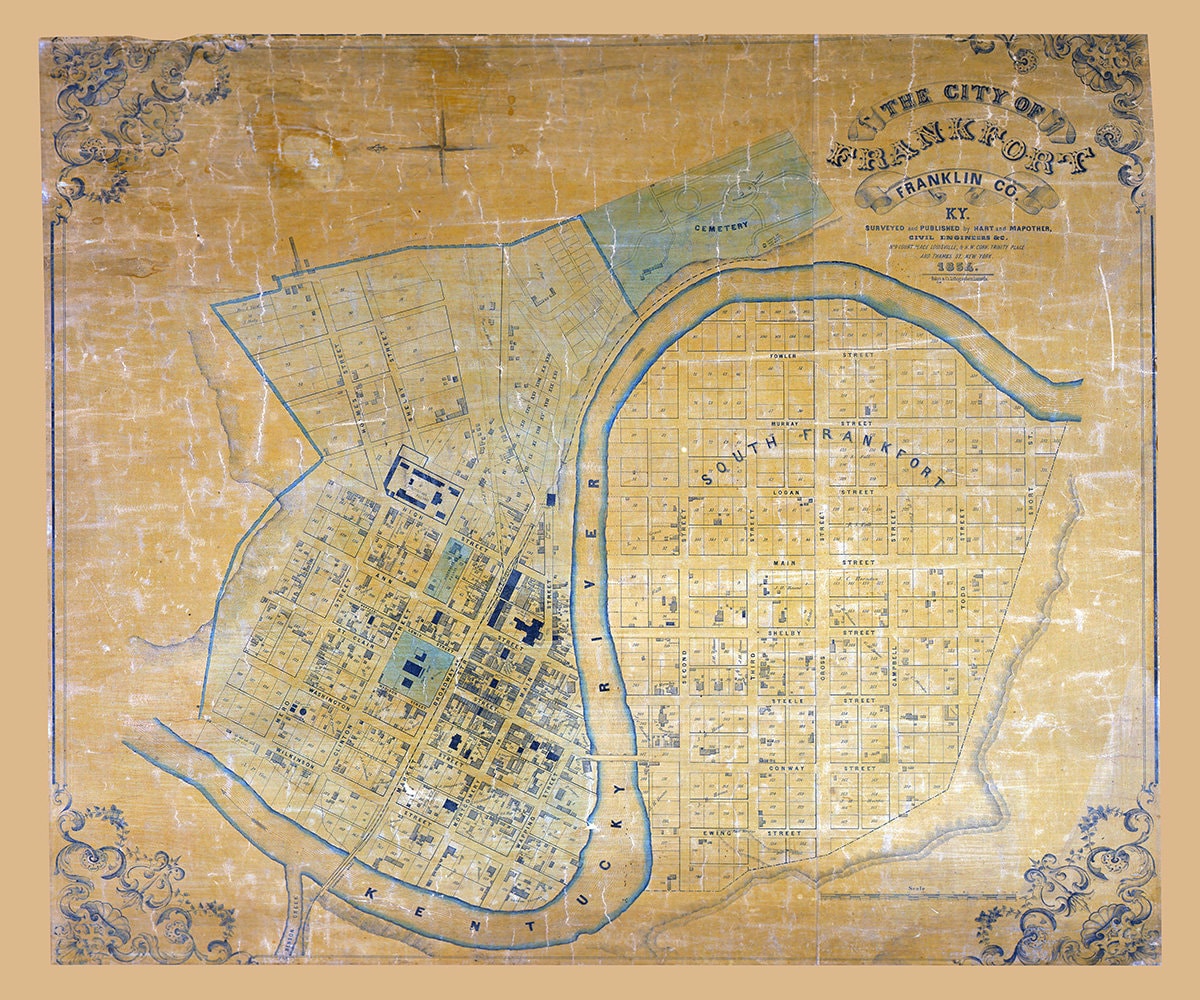 1854 Map of Frankfort Franklin County Kentucky