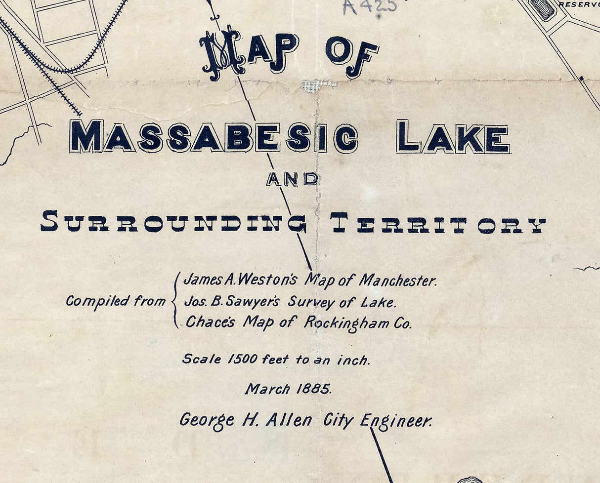 1885 Map of Massabesic Lake New Hampshire and Surrounding Territory