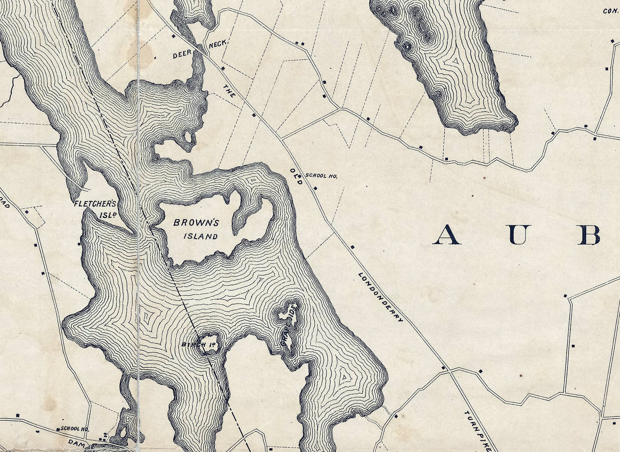 1885 Map of Massabesic Lake New Hampshire and Surrounding Territory