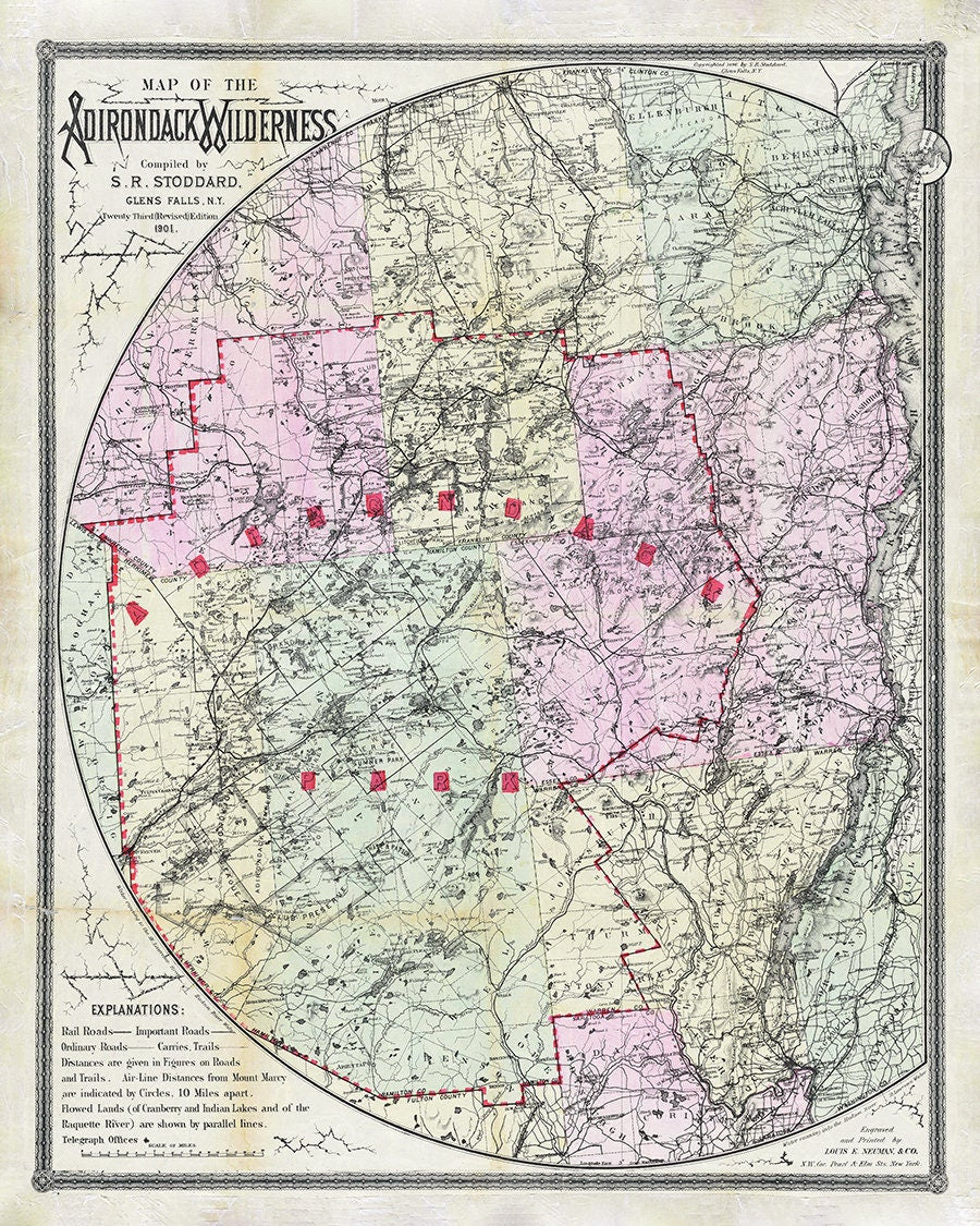 1901 Map of the Adirondack Wilderness New York