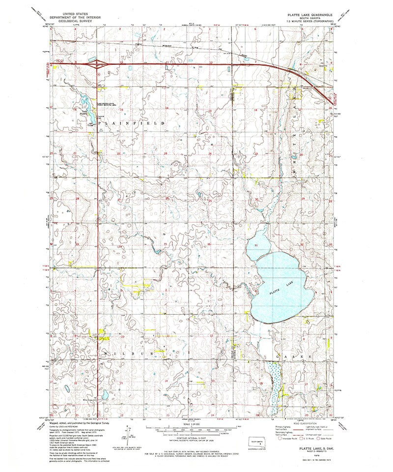 1979 Map of Platte Lake South Dakota