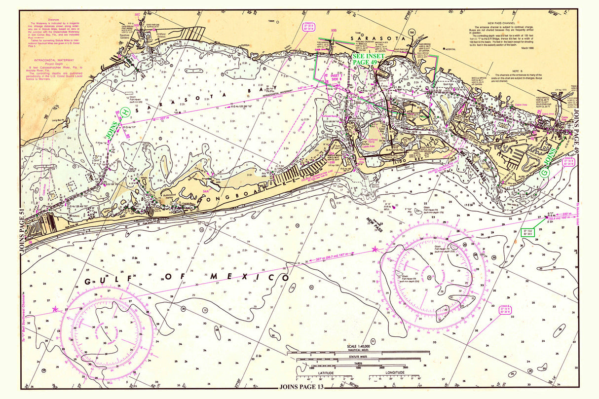 1996 Nautical Chart Map of Sarasota Bay Florida