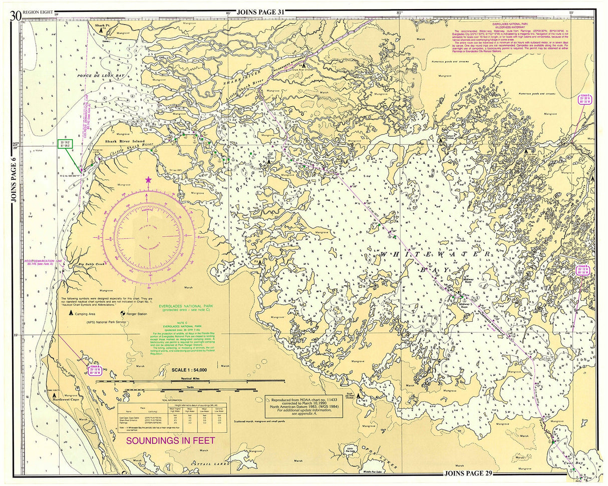 1996 Nautical Chart Map of Whitewater Bay Florida Everglades