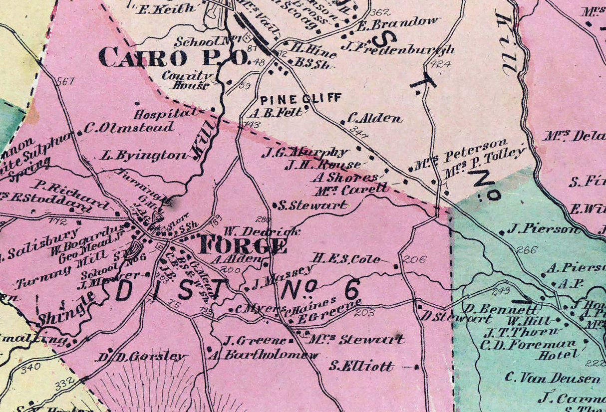 1867 Town Map of Cairo Greene County New York