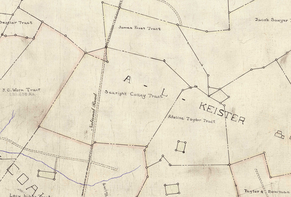 1906 Farm Line Map of Menallen Township Fayette County Pa Route 40 Area