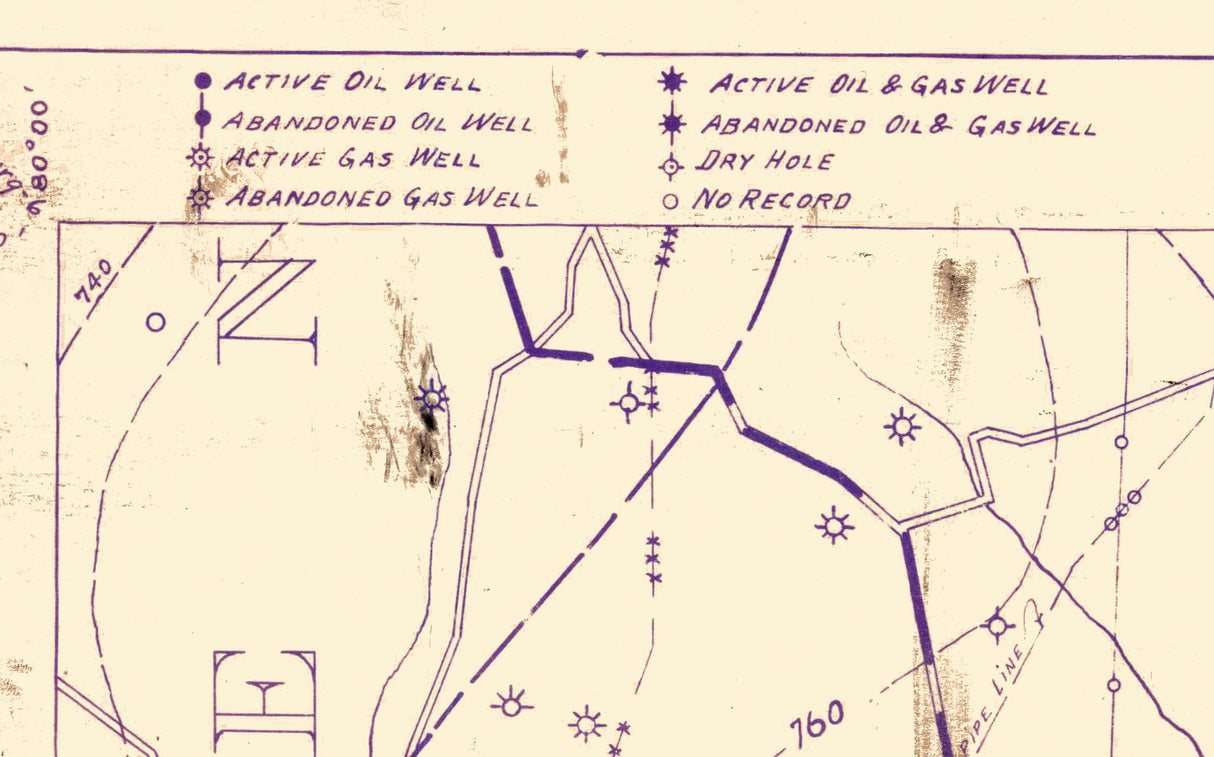 1970s Map of Oil and Gas Wells Greene County Pennsylvania South East Region Dunkard