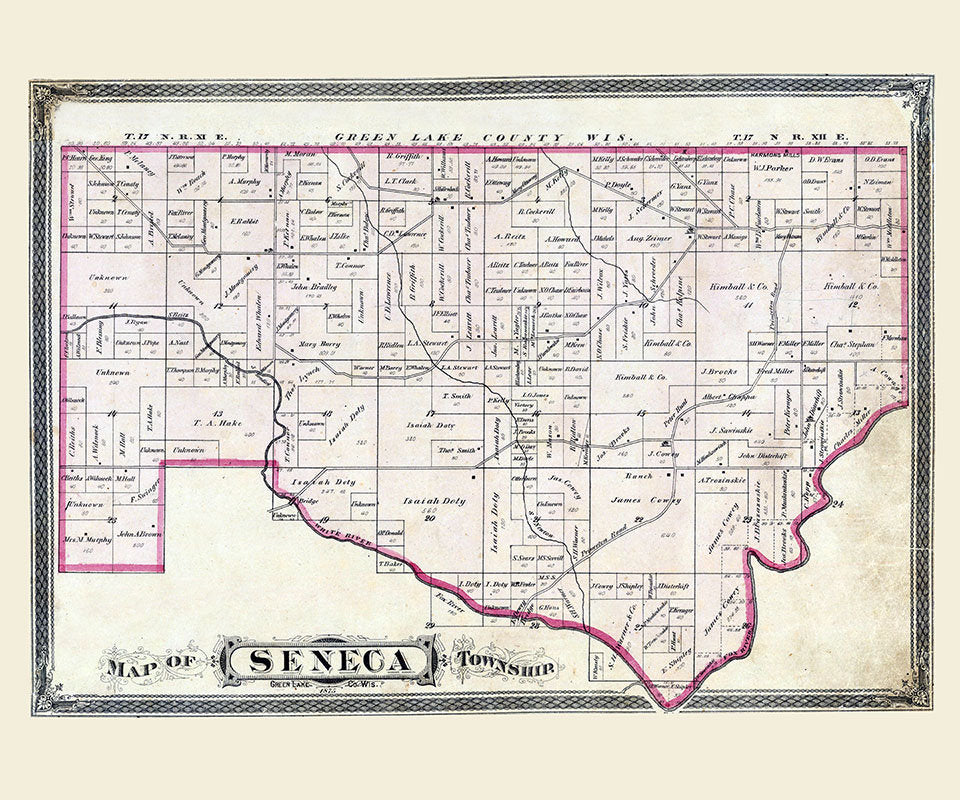 1875 Map of Seneca Township Green Lake County Wisconsin