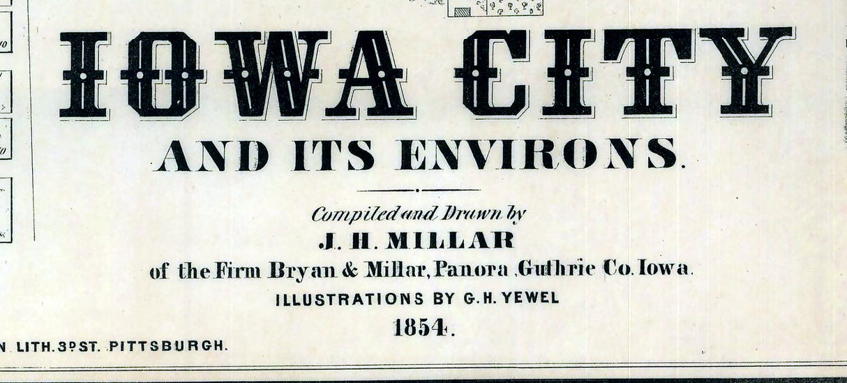 1854 Map of Iowa City Johnson County Iowa