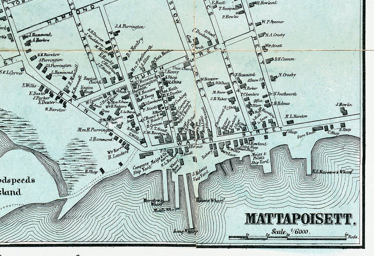 1856 Town Map of Rochester Plymouth County Massachusetts