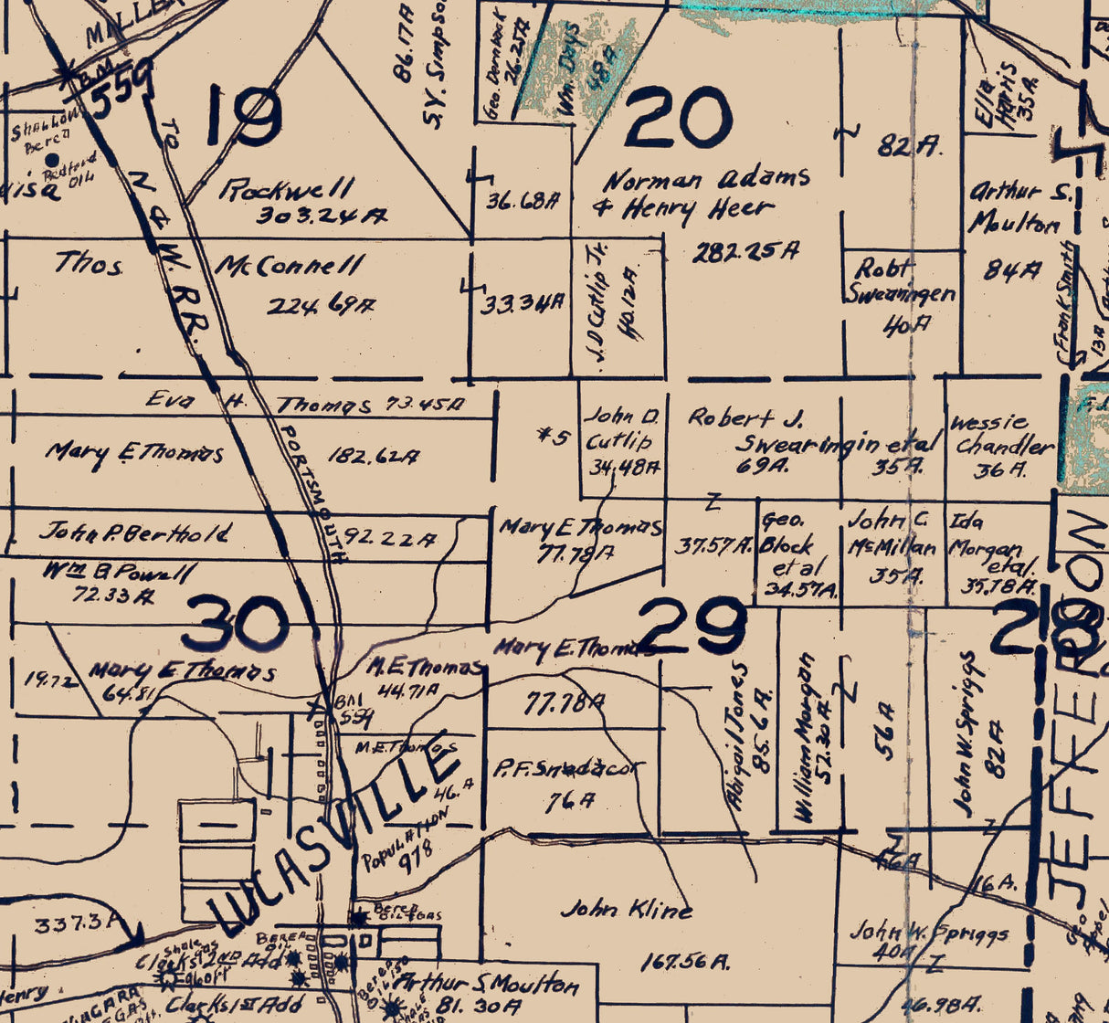 1929 Farm Line Map of Scioto County Ohio Oil and Gas Wells