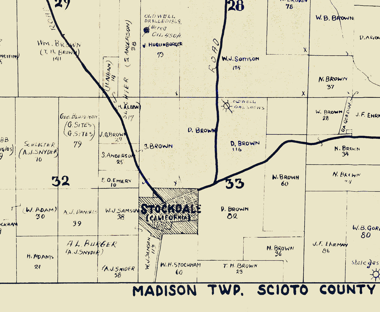 1930 Farm Line Map of Pike County Ohio Oil and Gas Wells