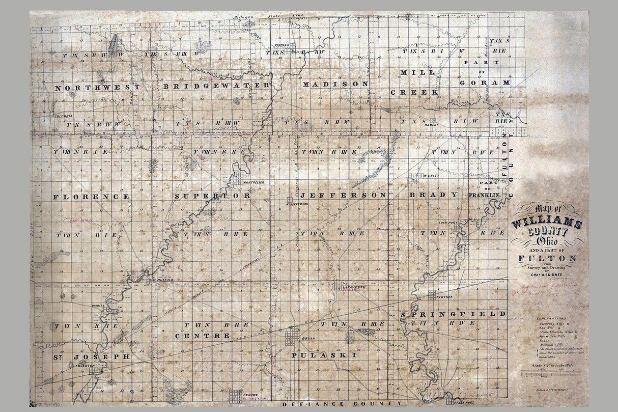 1835 Map of Williams County Ohio and Part of Fulton