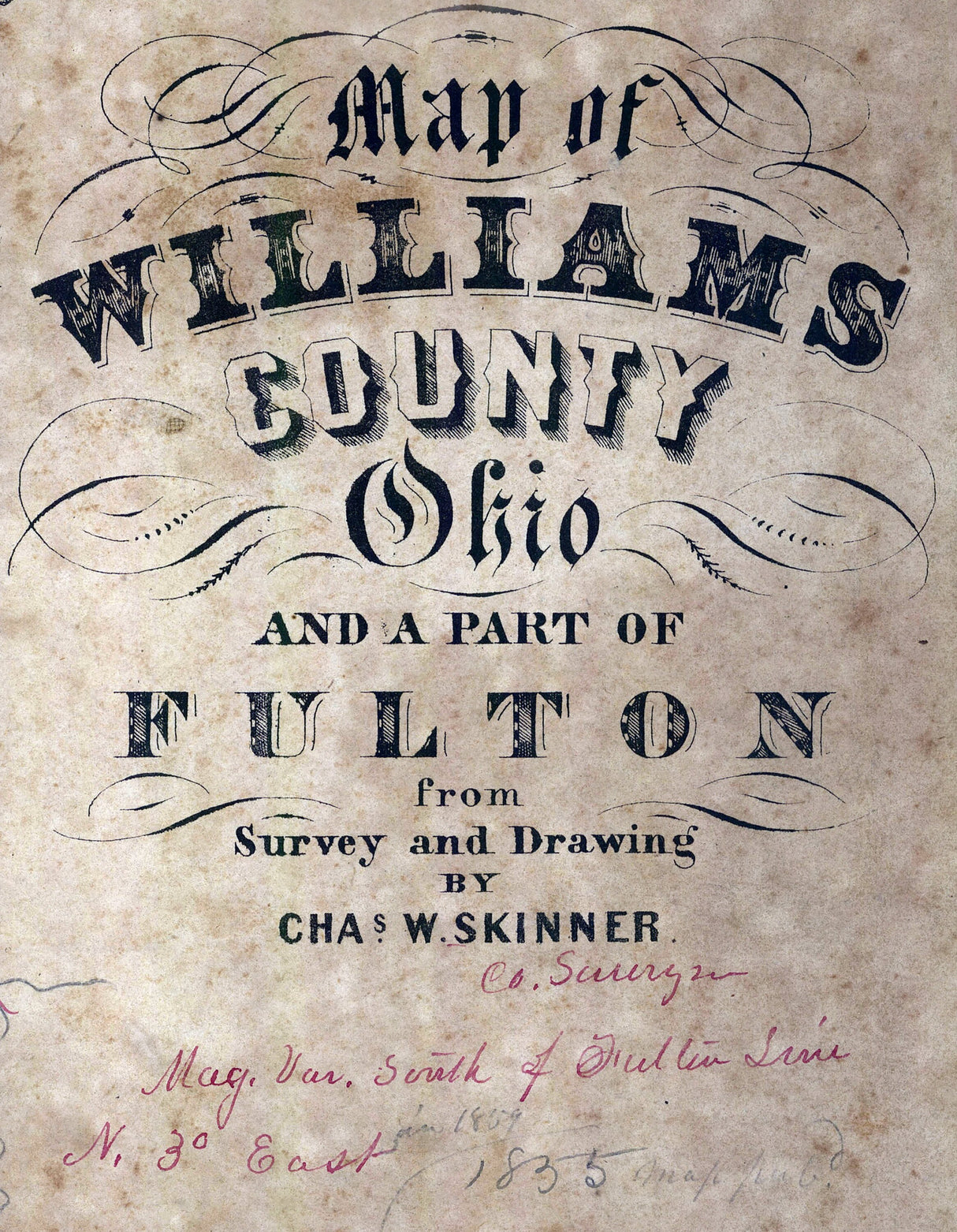 1835 Map of Williams County Ohio and Part of Fulton