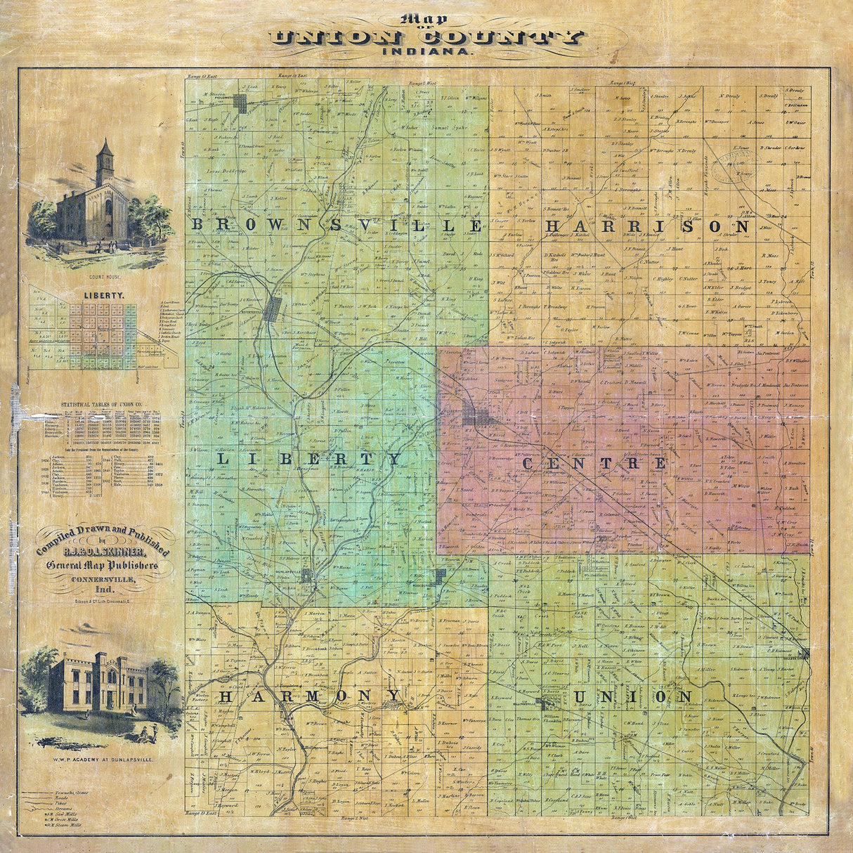 1855 Farm Line Map of Union County Indiana
