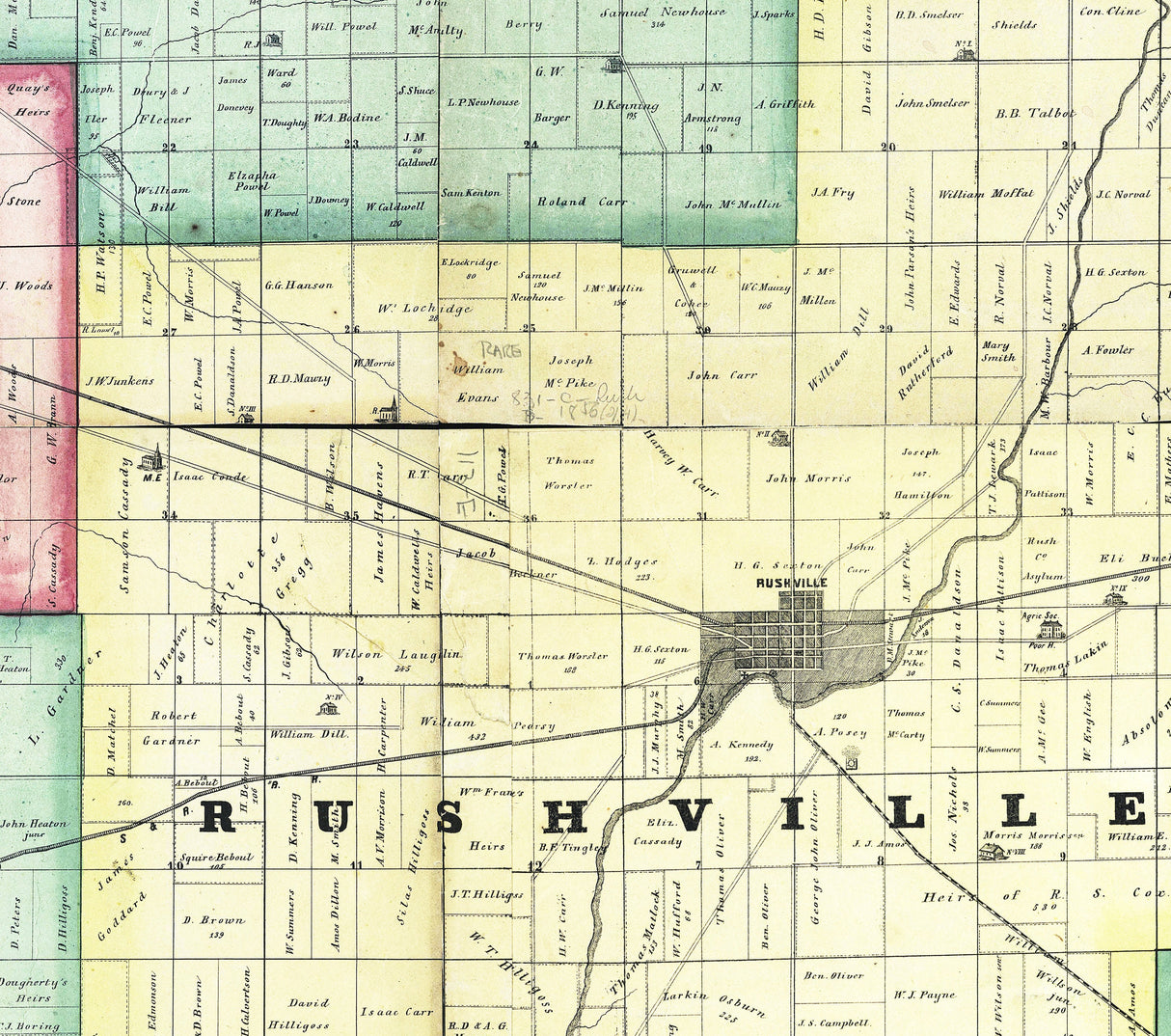 1856 Farm Line Map of Rush County Indiana