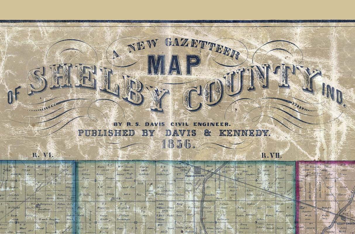 1856 Farm Line Map of Shelby County Indiana