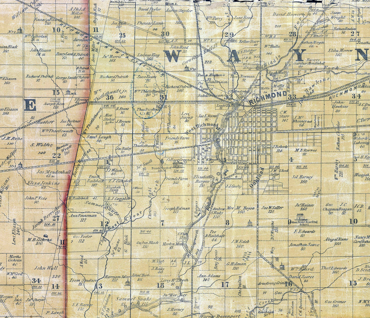 1856 Farm Line Map of Wayne County Indiana