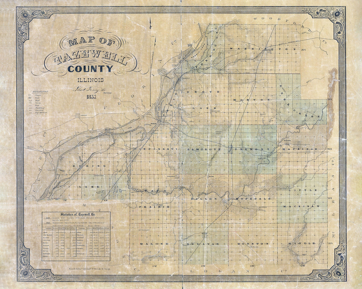 1857 Map of Tazewell County Illinois
