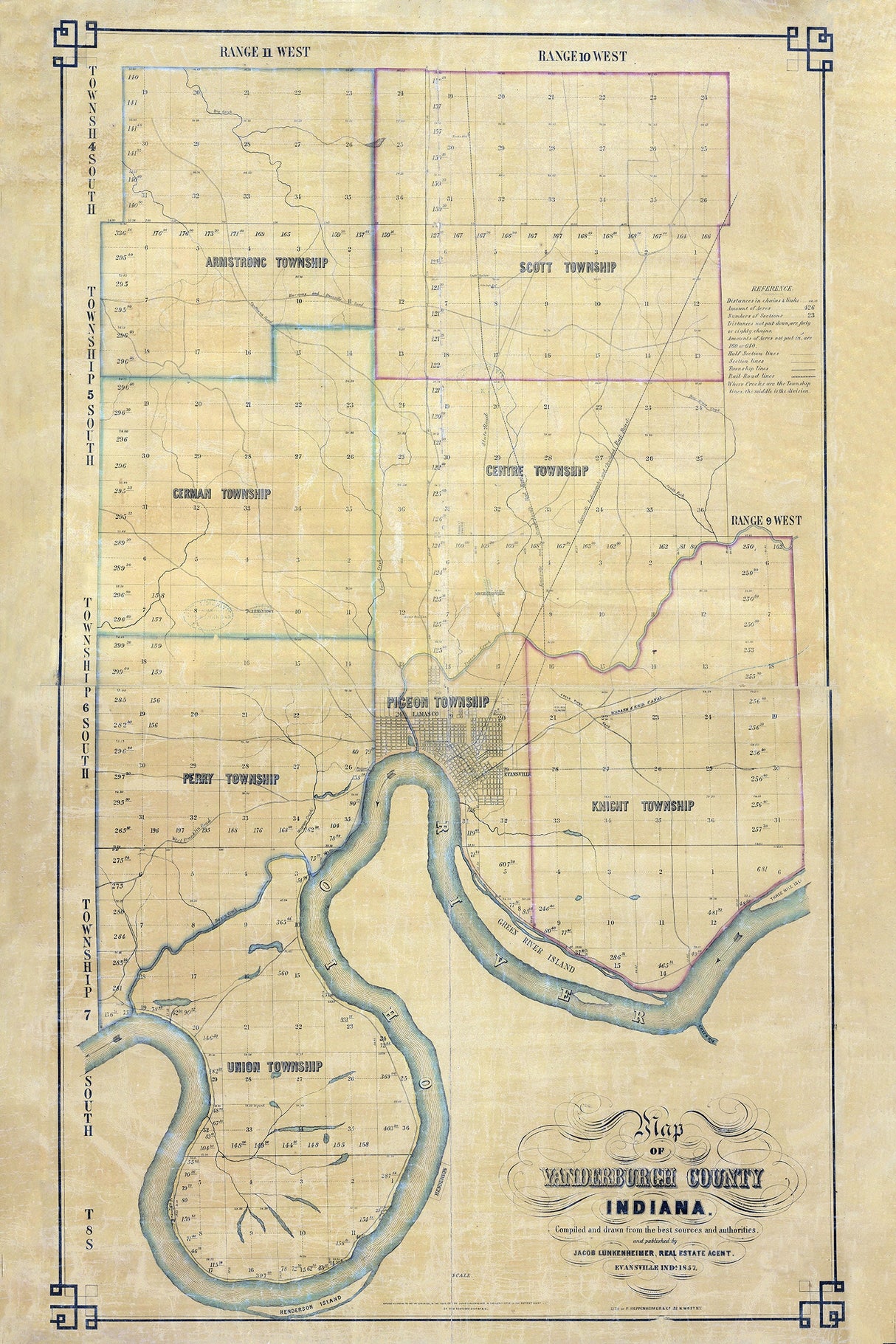 1857 Map of Vanderburgh County Indiana