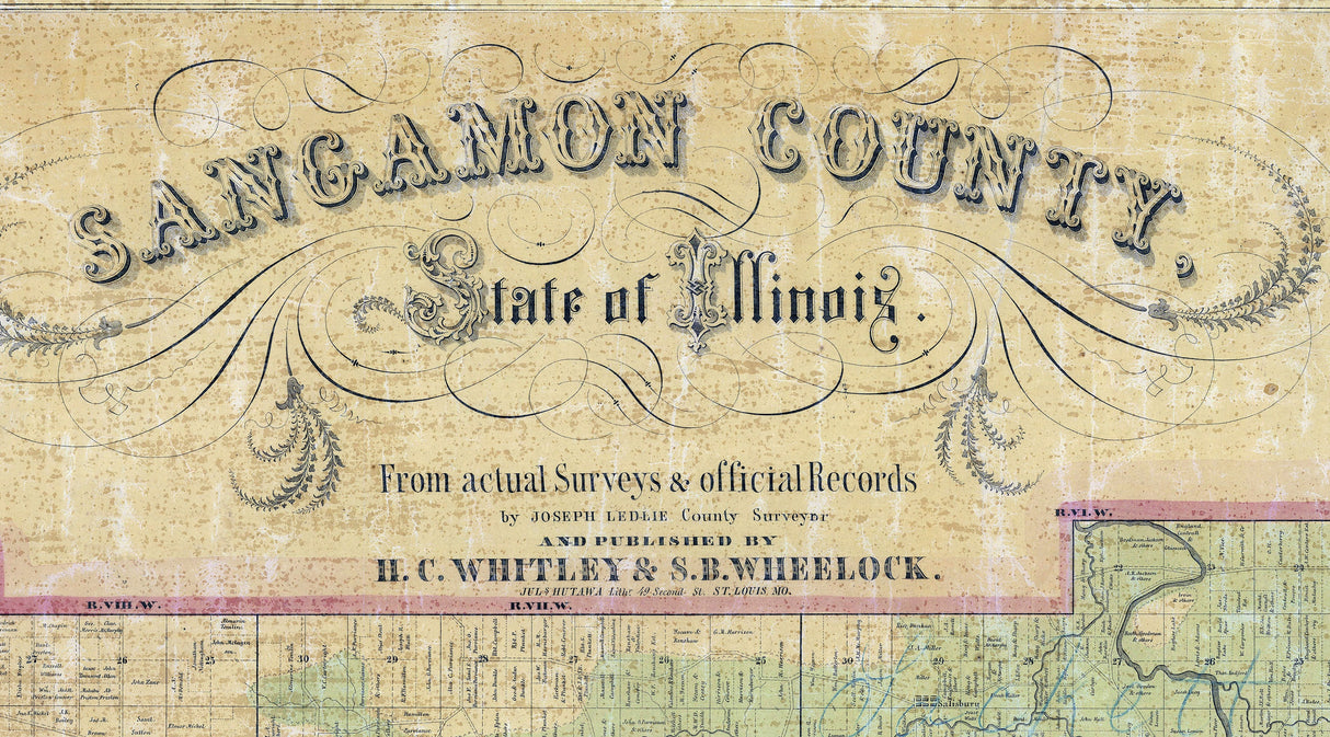 1858 Farm Line Map of Sangamon County Illinois