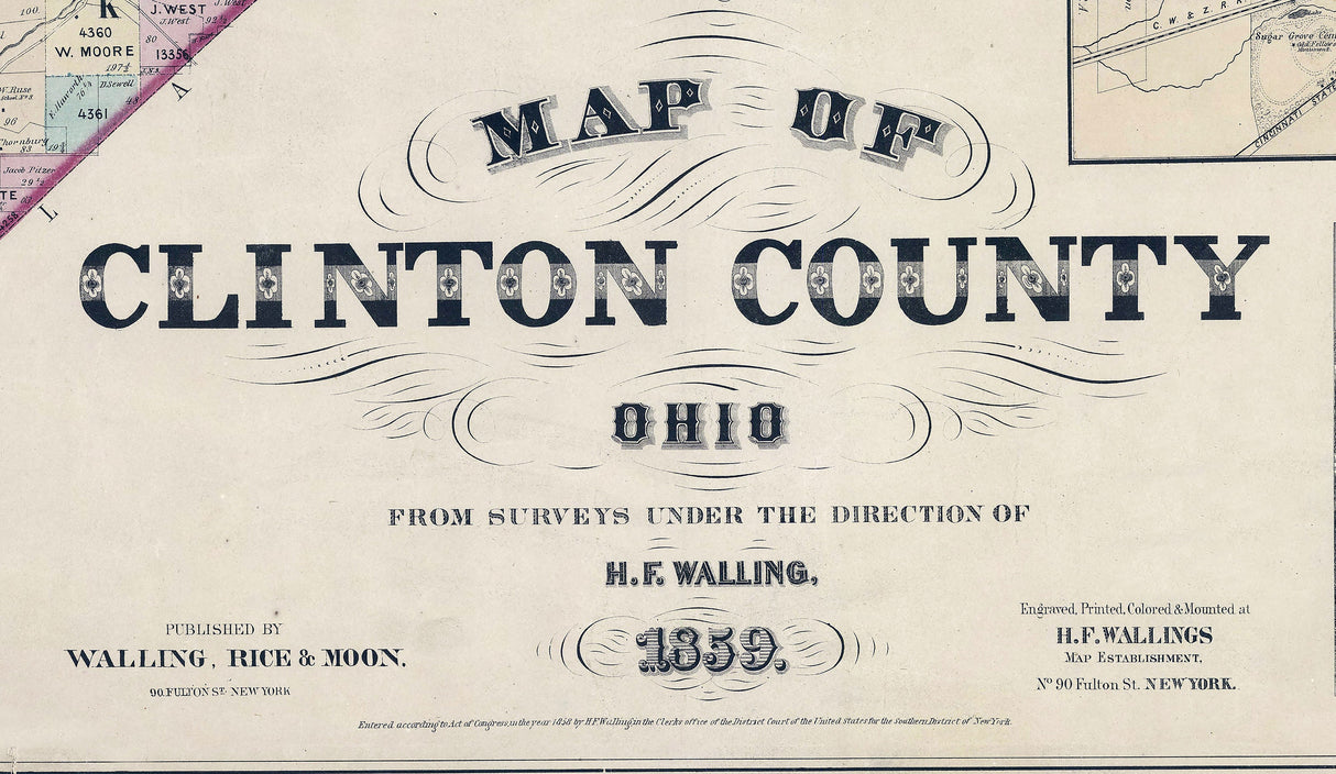 1859 Farm Line Map of Clinton County Ohio