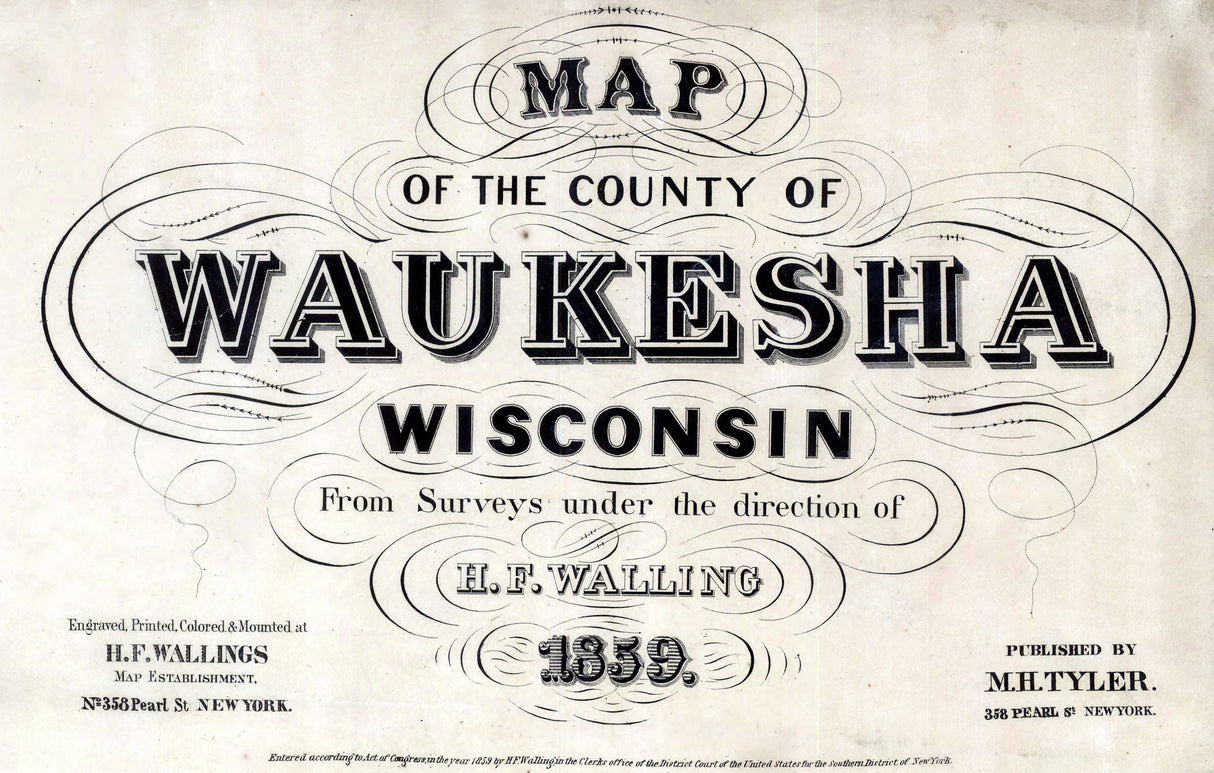 1859 Farm Line Map of Waukesha County Wisconsin