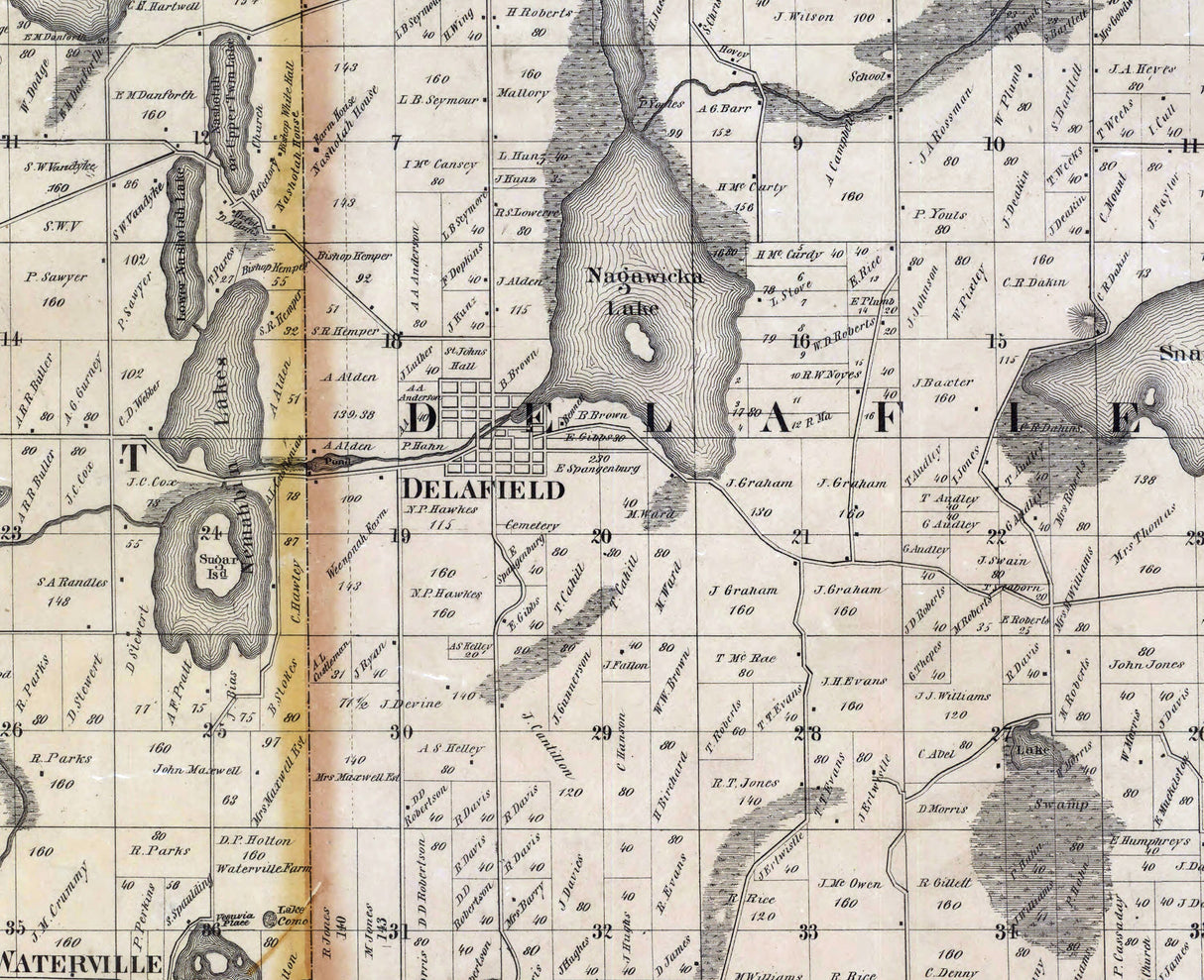 1859 Farm Line Map of Waukesha County Wisconsin