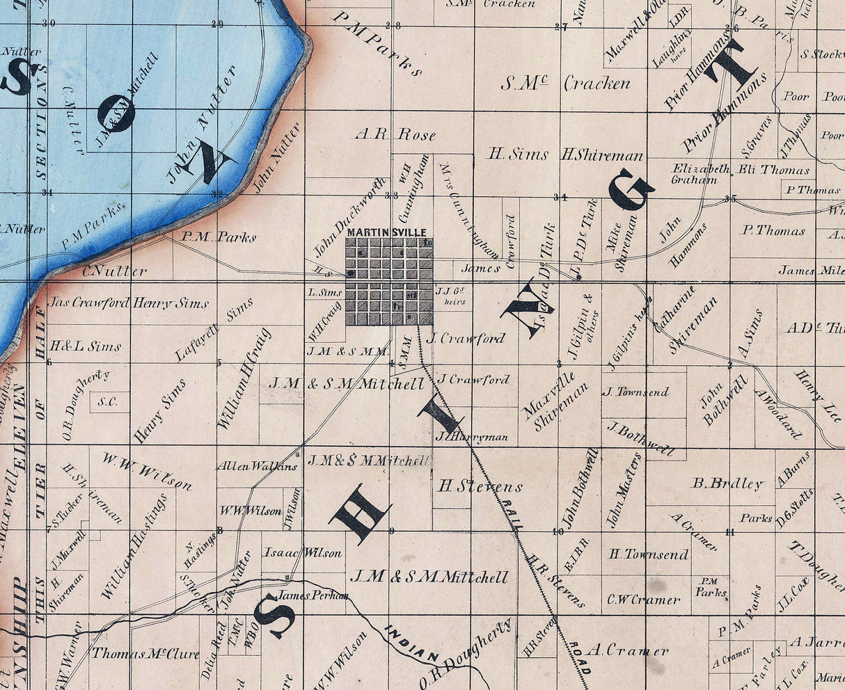 1860 Farm Line Map of Morgan County Indiana