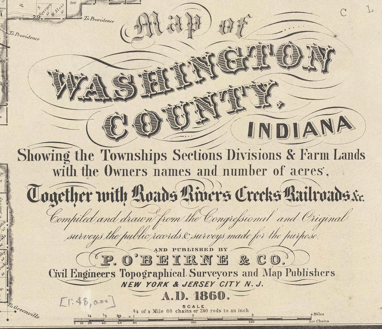 1860 Farm Line Map of Washington County Indiana
