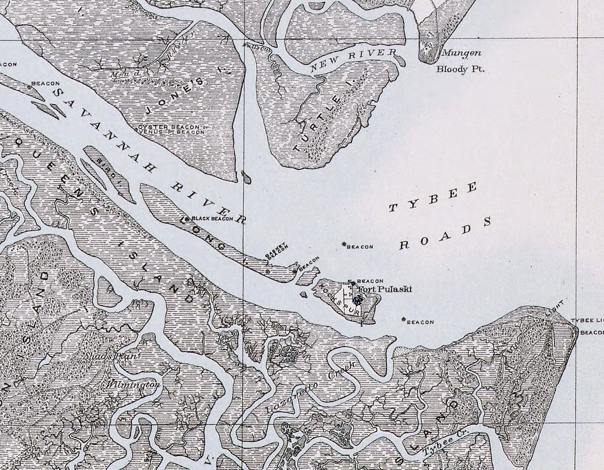 1864 Map of Savannah Georgia and Forts