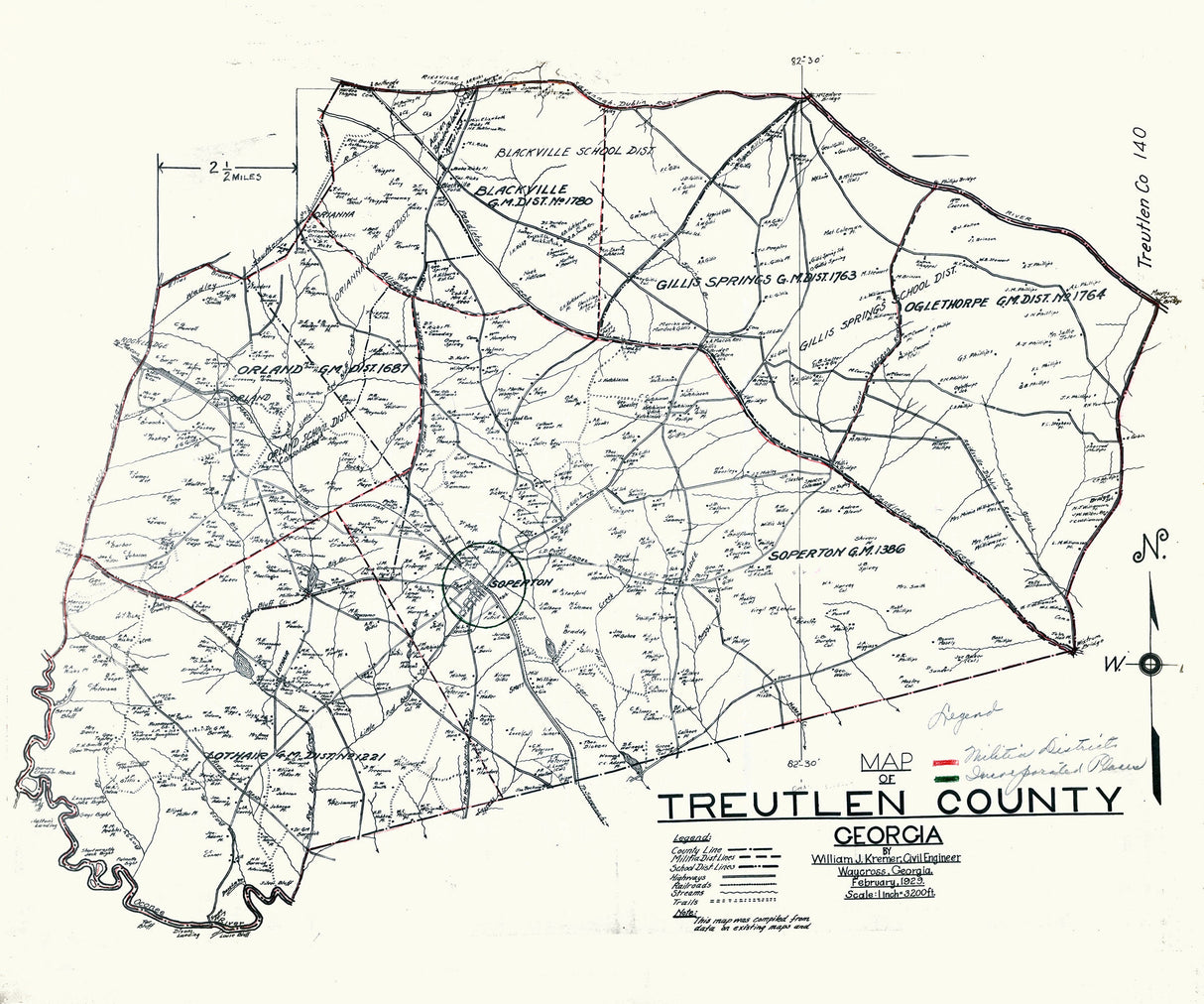 1929 Map of Treutlen County Georgia