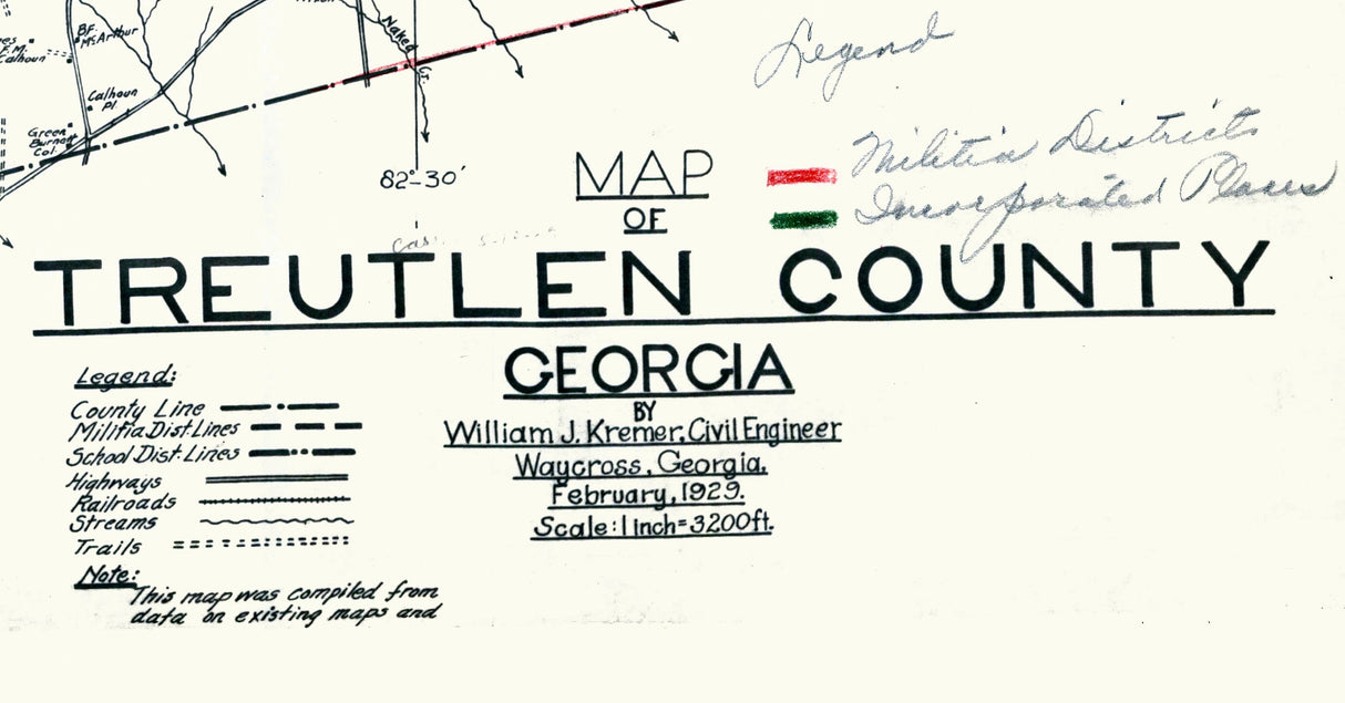 1929 Map of Treutlen County Georgia