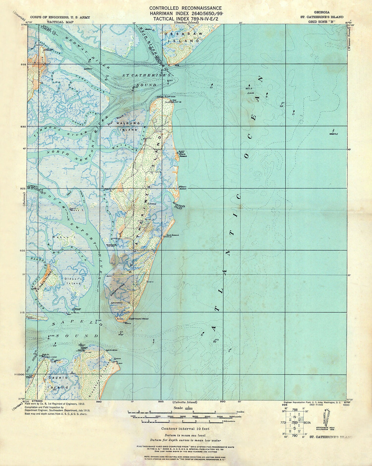 1928 Topo Map of Saint Catherines Island Georgia