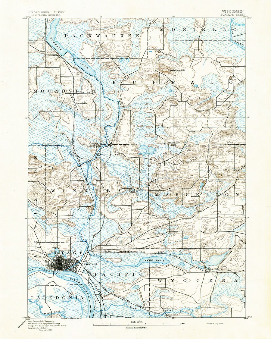 1894 Topo Map of Portage County Wisconsin
