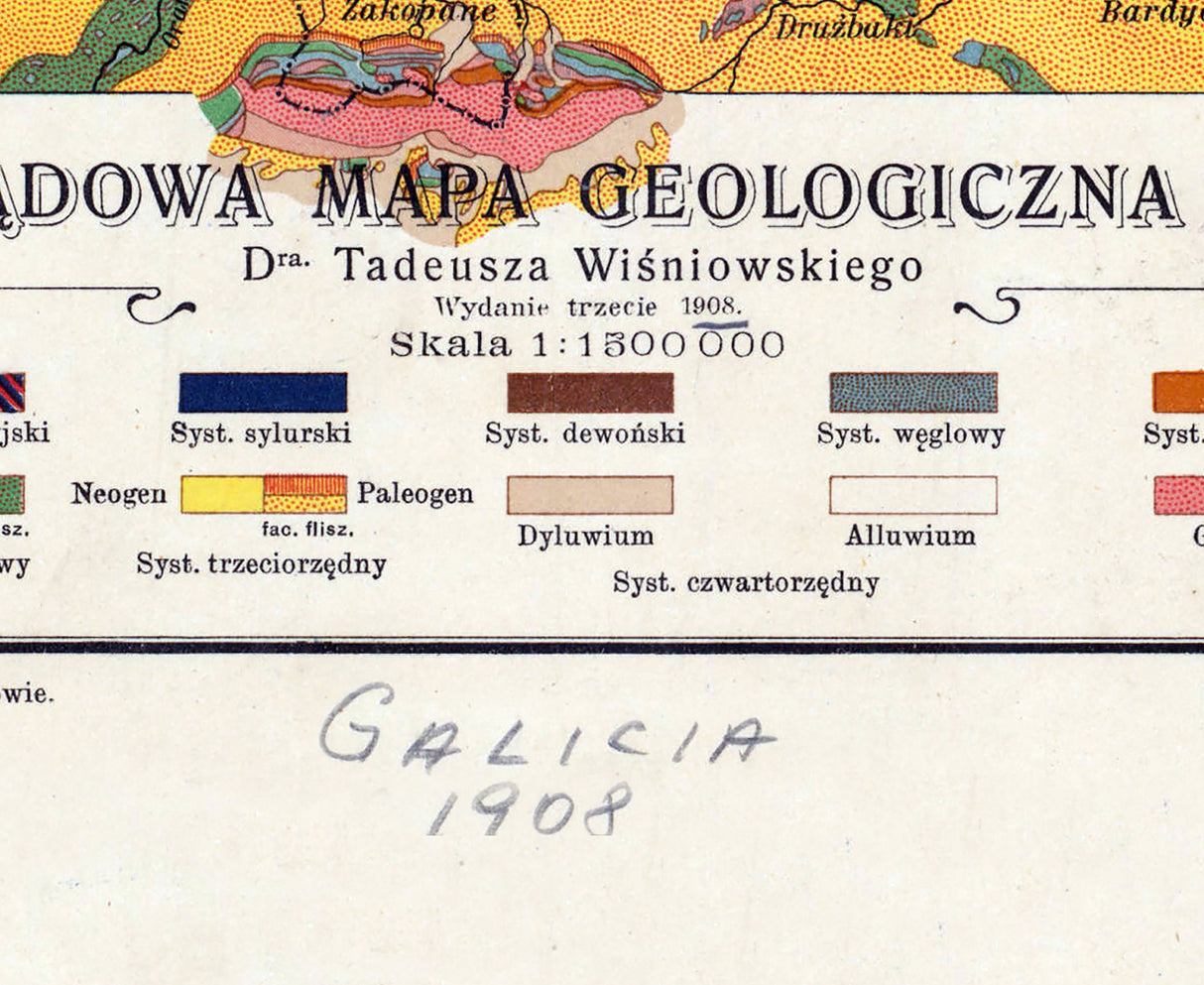 1908 Map of Galicia Austria Hungary Geology