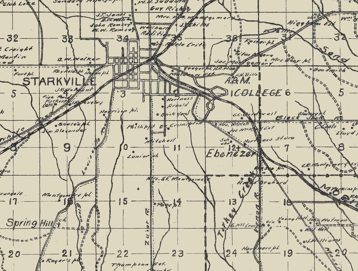 1909 Map of Oktibbeha County Mississippi