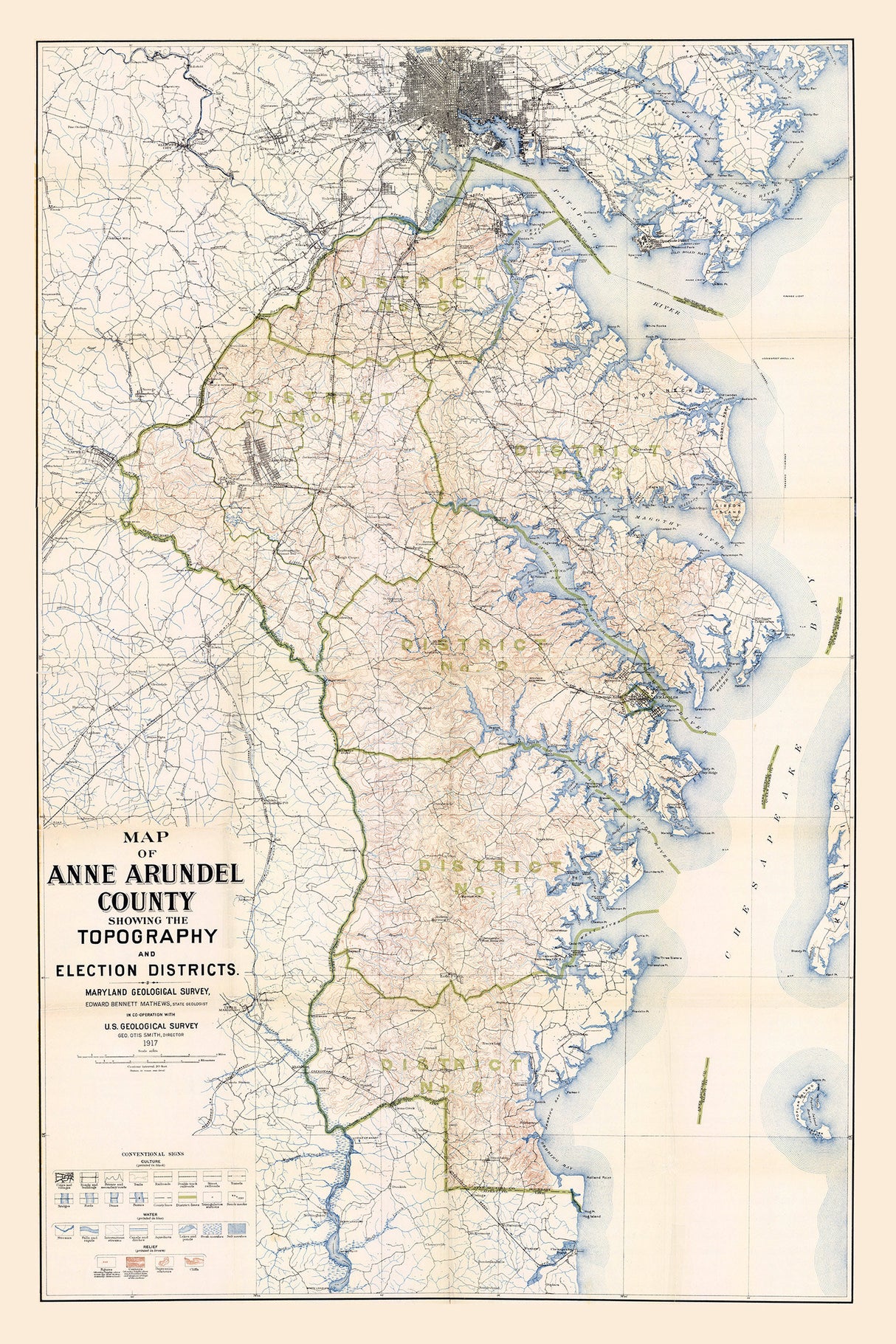 1917 Map of Anne Arundel County Maryland Topography