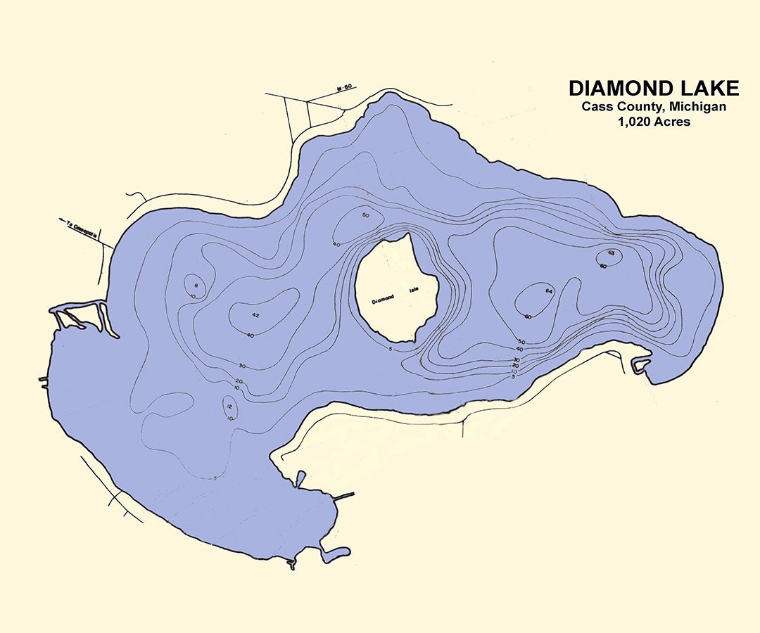 1920 Map of Diamond Lake Cass County Michigan