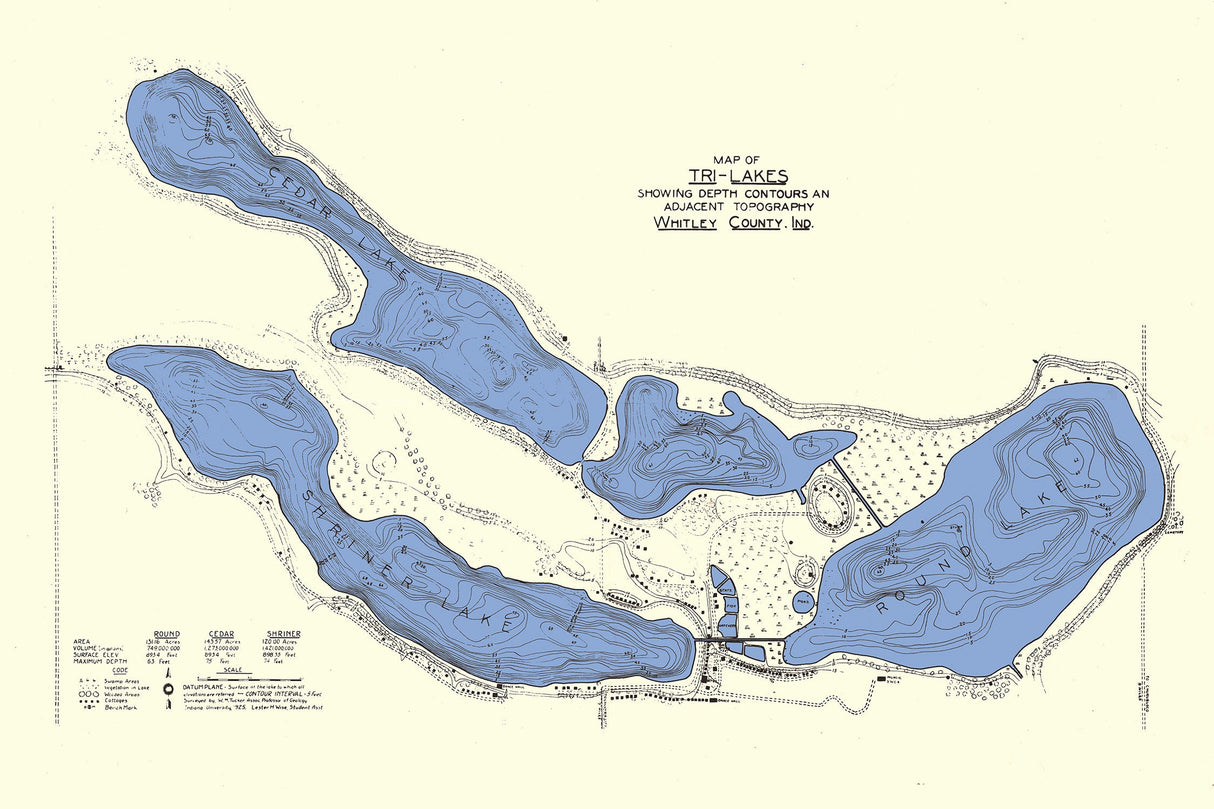 1925 Map of Tri-Lakes Whitley County Indiana