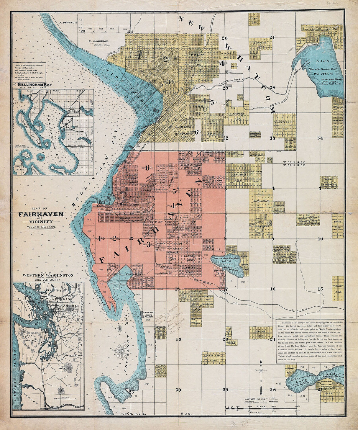 1890 Map of Fairhaven Washington and Vicinity