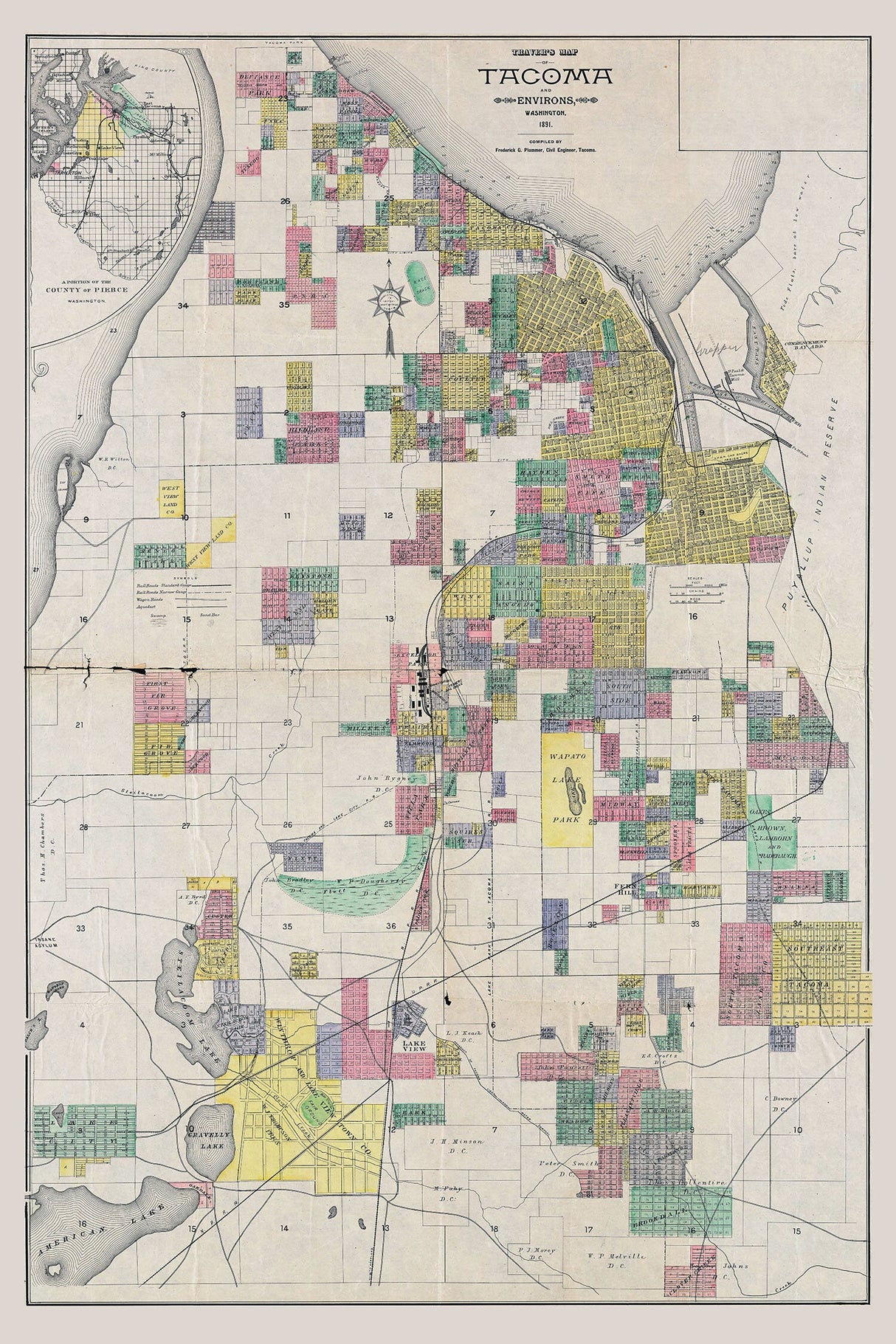 1891 Map of Tacoma Washington and Environs