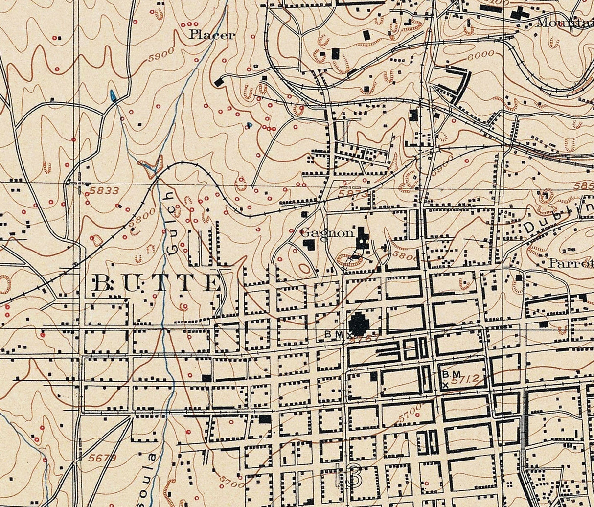 1897 Topo Map of Butte Silver Bow County Montana