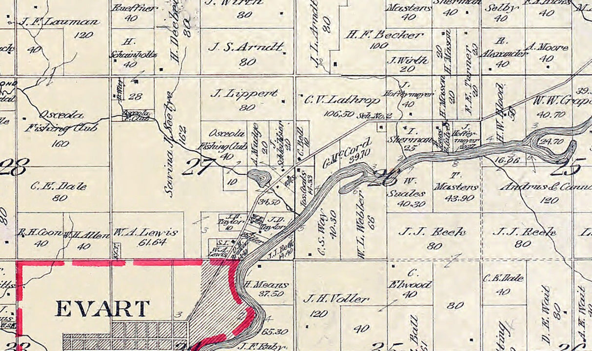 1900 Map of Osceola Township Osceola County Michigan