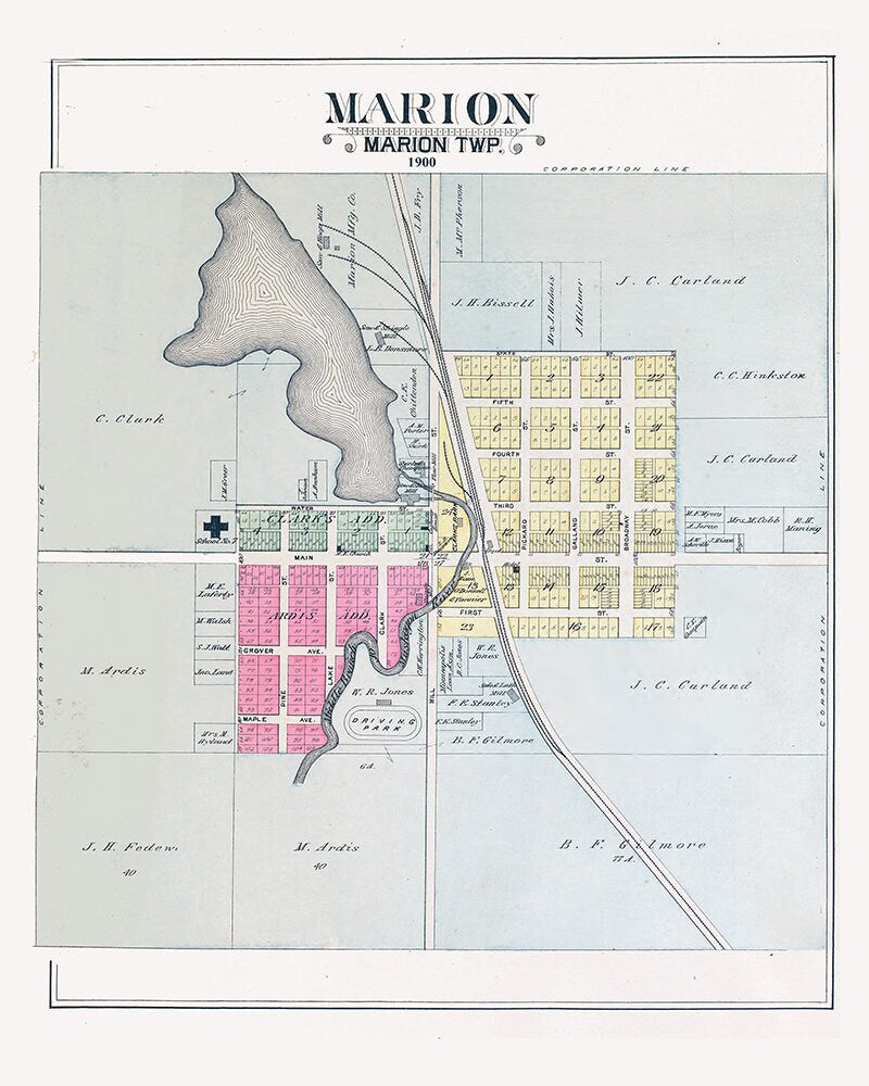 1900 Town Map of Marion Osceola County Michigan