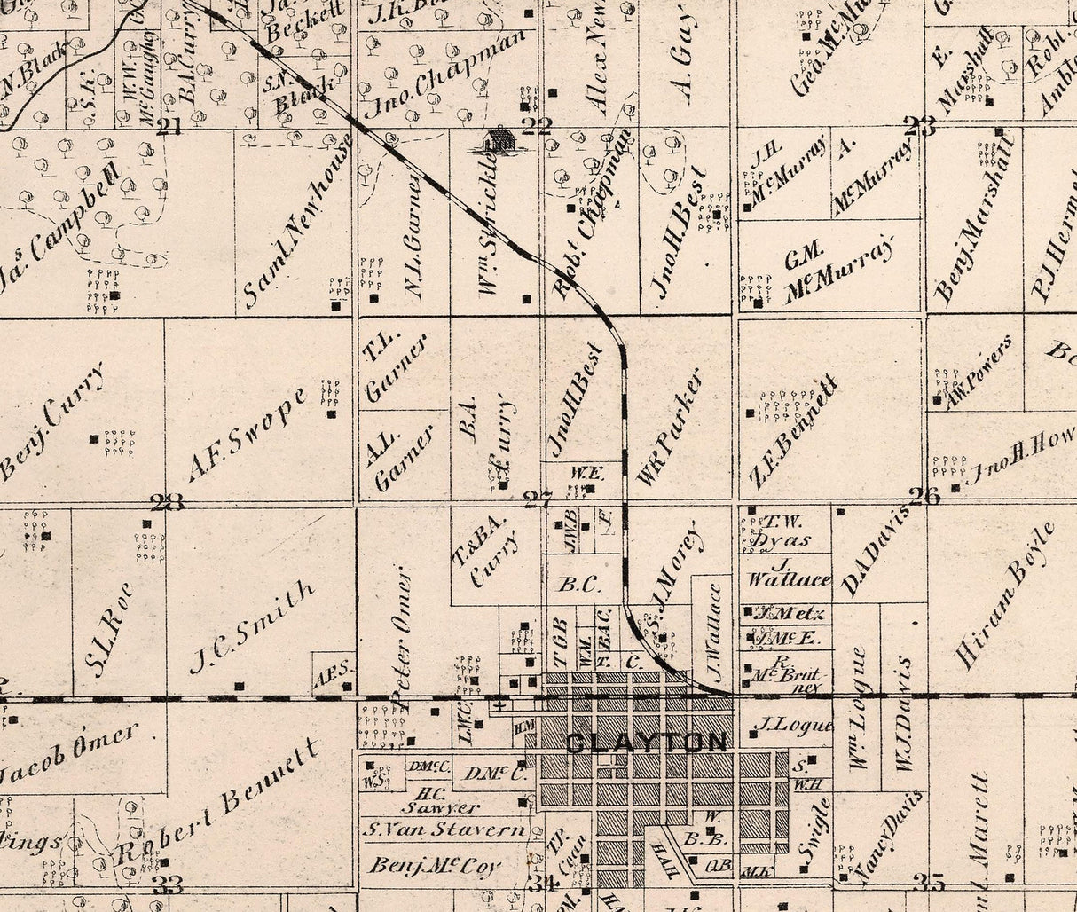 1872 Map of Clayton Township Adams County Illinois