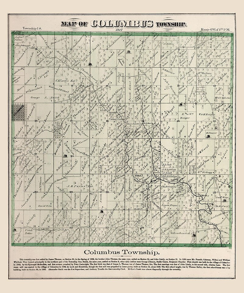 1872 Map of Columbus Township Adams County Illinois