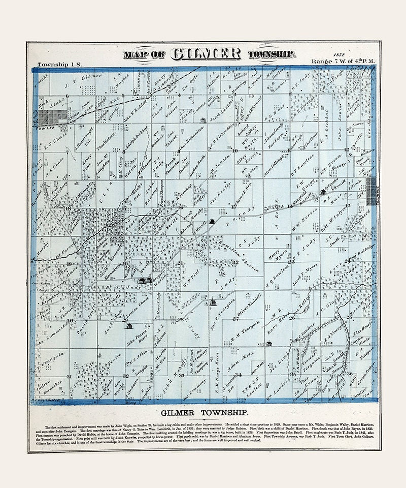 1872 Map of Gilmer Township Adams County Illinois