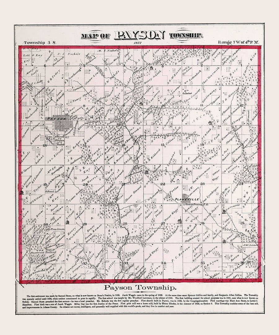 1872 Map of Payson Township Adams County Illinois
