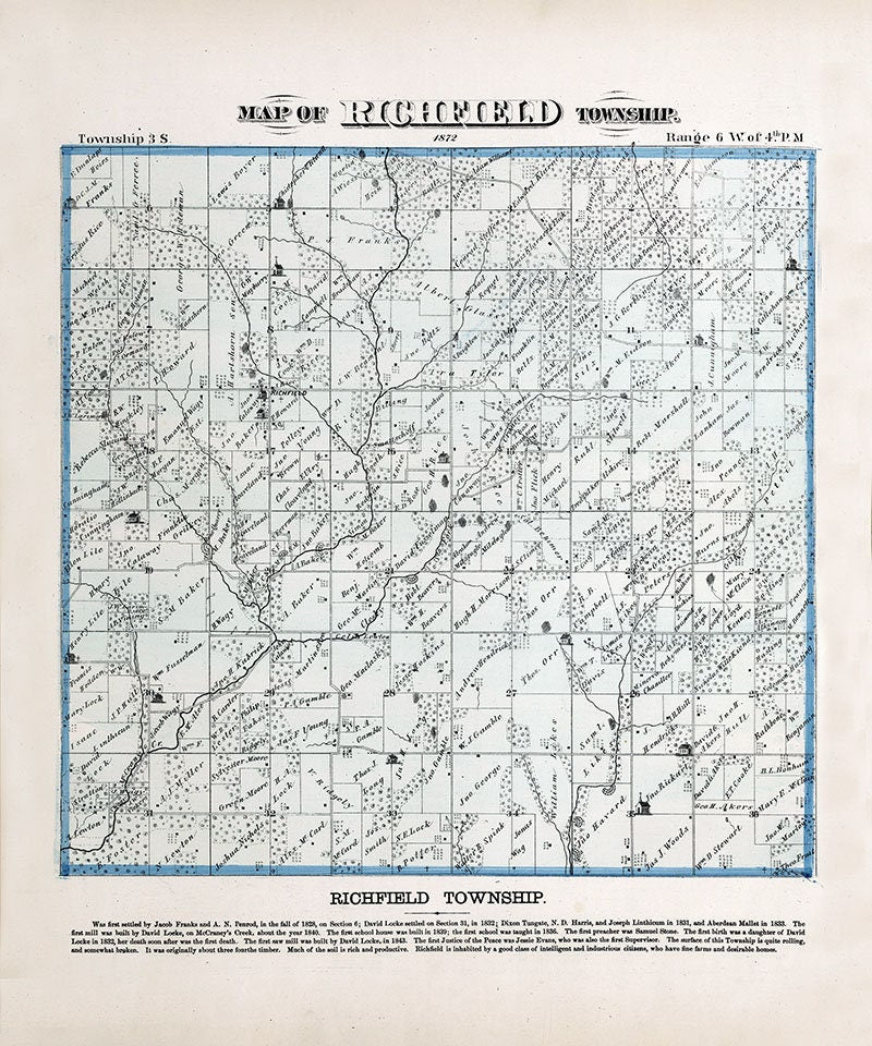 1872 Map of Richfield Township Adams County Illinois